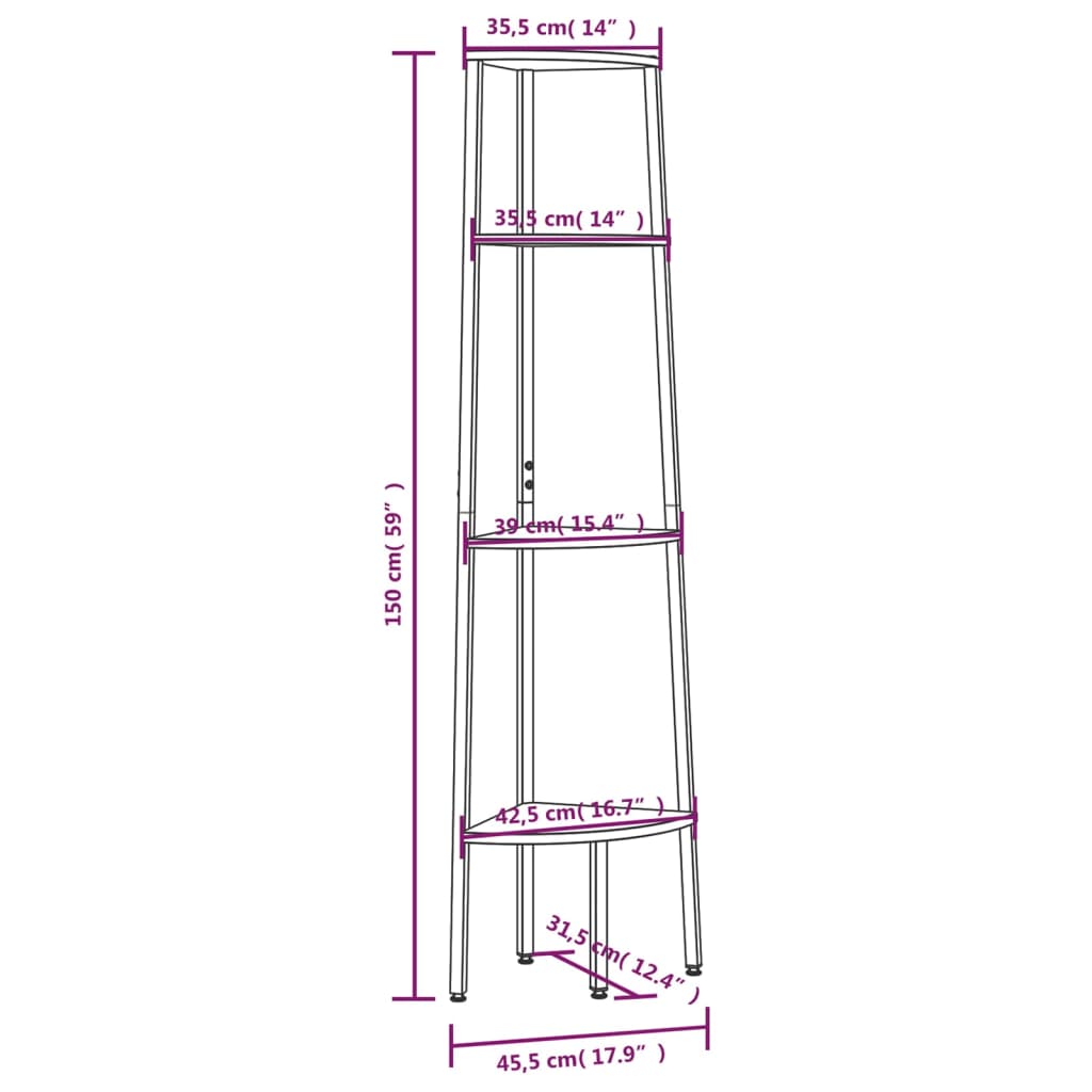 Kutna polica s 4 razine svijetlosmeđa i crna 45,5x31,5x150 cm