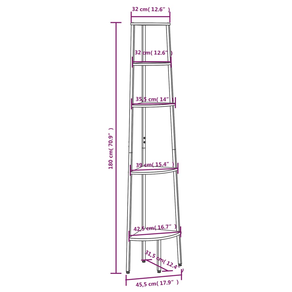 Kutne police s 5 razina svjetlosmeđe-crne 45,5 x 31,5 x 180 cm