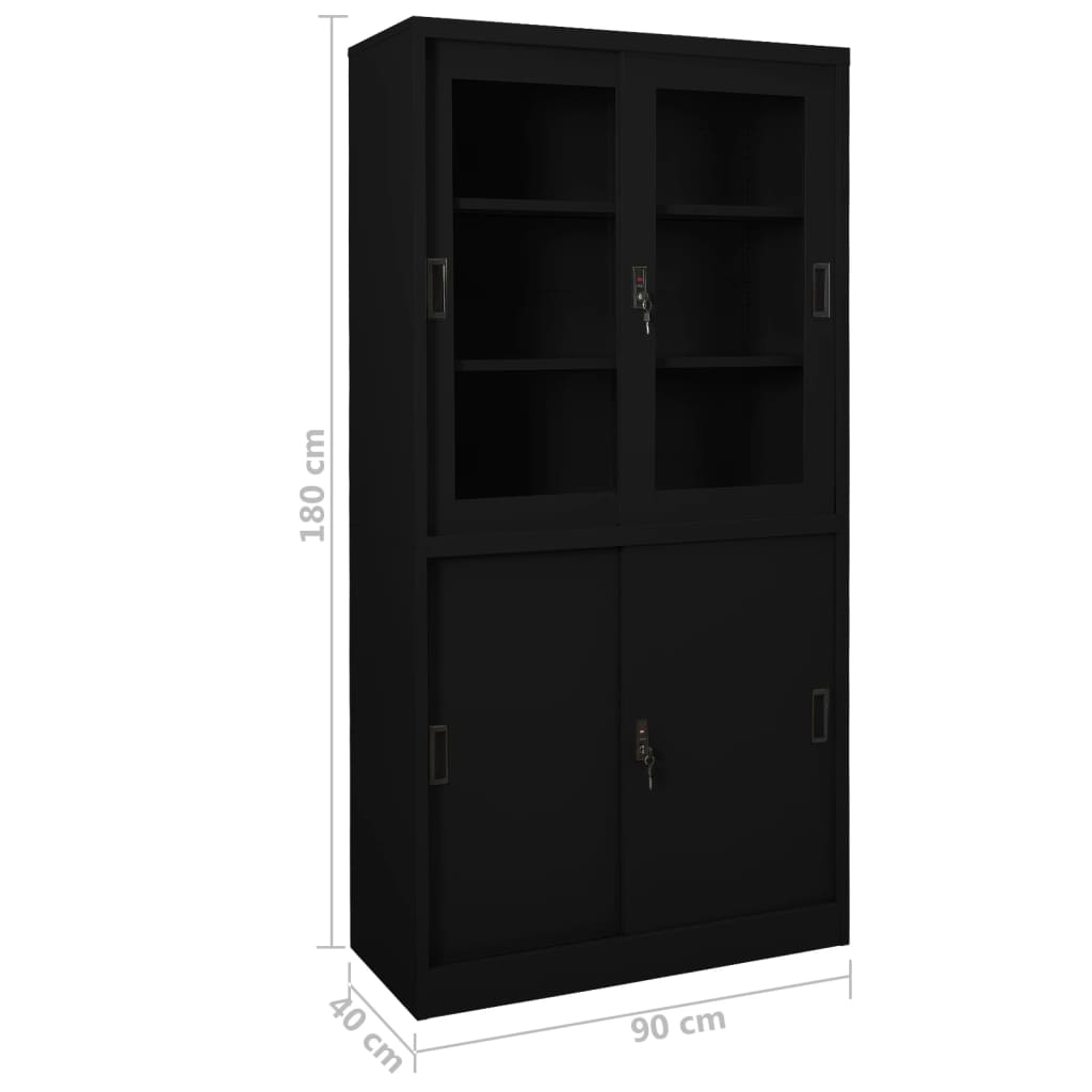 Uredski ormarić s kliznim vratima crni 90 x 40 x 180 cm čelični