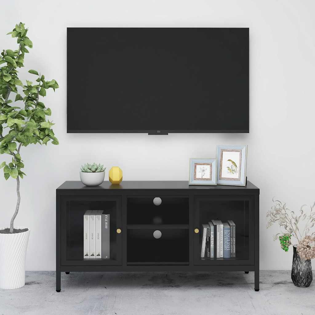 TV ormarić crni 105 x 35 x 52 cm od čelika i stakla