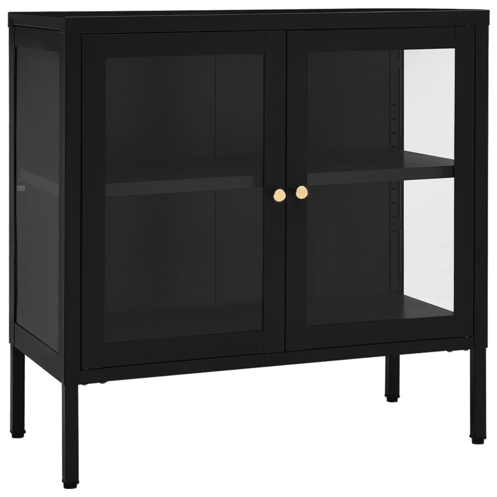 Komoda crna 70 x 35 x 70 cm od čelika i stakla