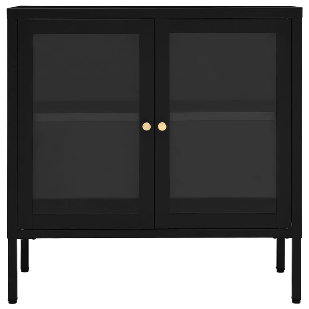 Komoda crna 70 x 35 x 70 cm od čelika i stakla