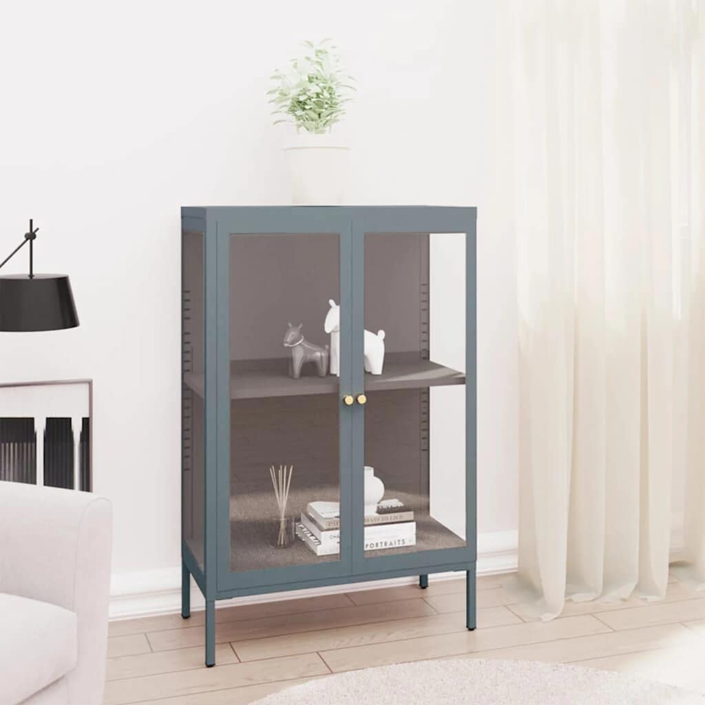 Komoda antracit 75 x 35 x 105 cm od čelika i stakla
