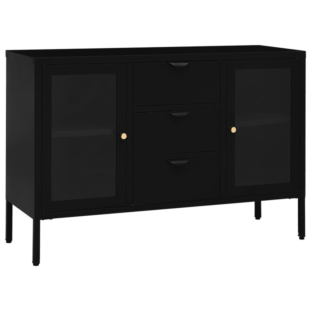 Komoda crna 105 x 35 x 70 cm od čelika i kaljenog stakla