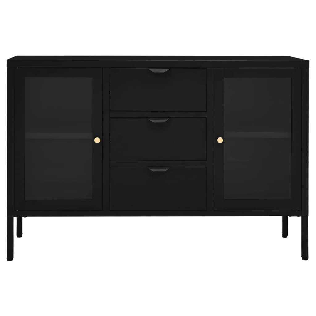 Komoda crna 105 x 35 x 70 cm od čelika i kaljenog stakla
