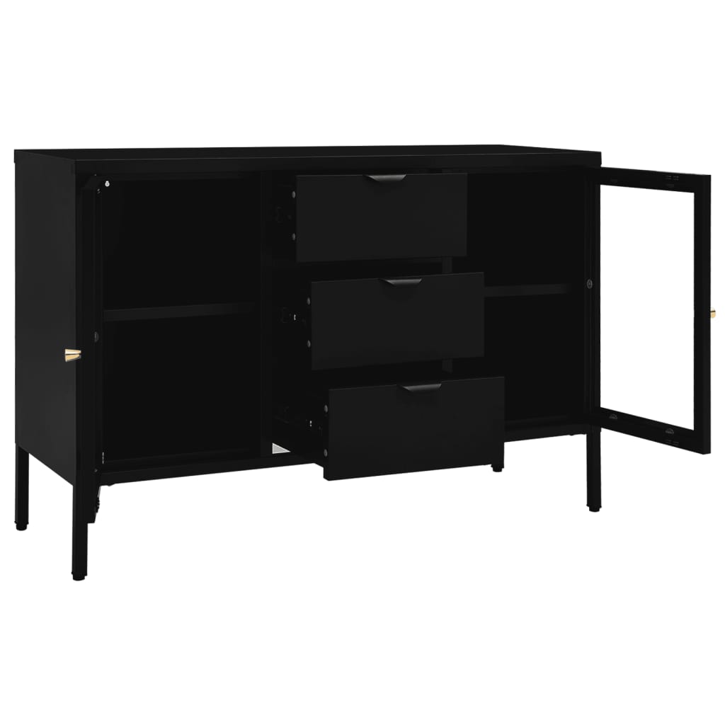 Komoda crna 105 x 35 x 70 cm od čelika i kaljenog stakla