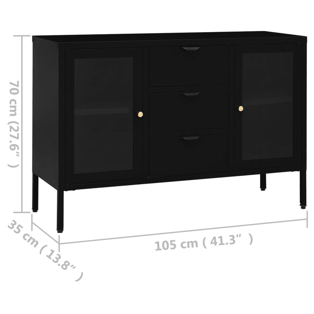Komoda crna 105 x 35 x 70 cm od čelika i kaljenog stakla