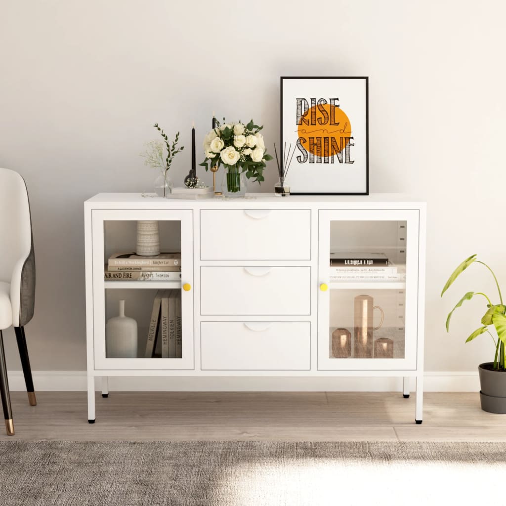Komoda bijela 105 x 35 x 70 cm od čelika i kaljenog stakla