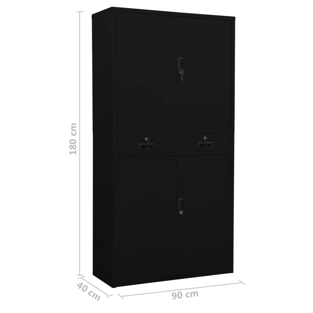 Uredski ormarić crni 90 x 40 x 180 cm čelični