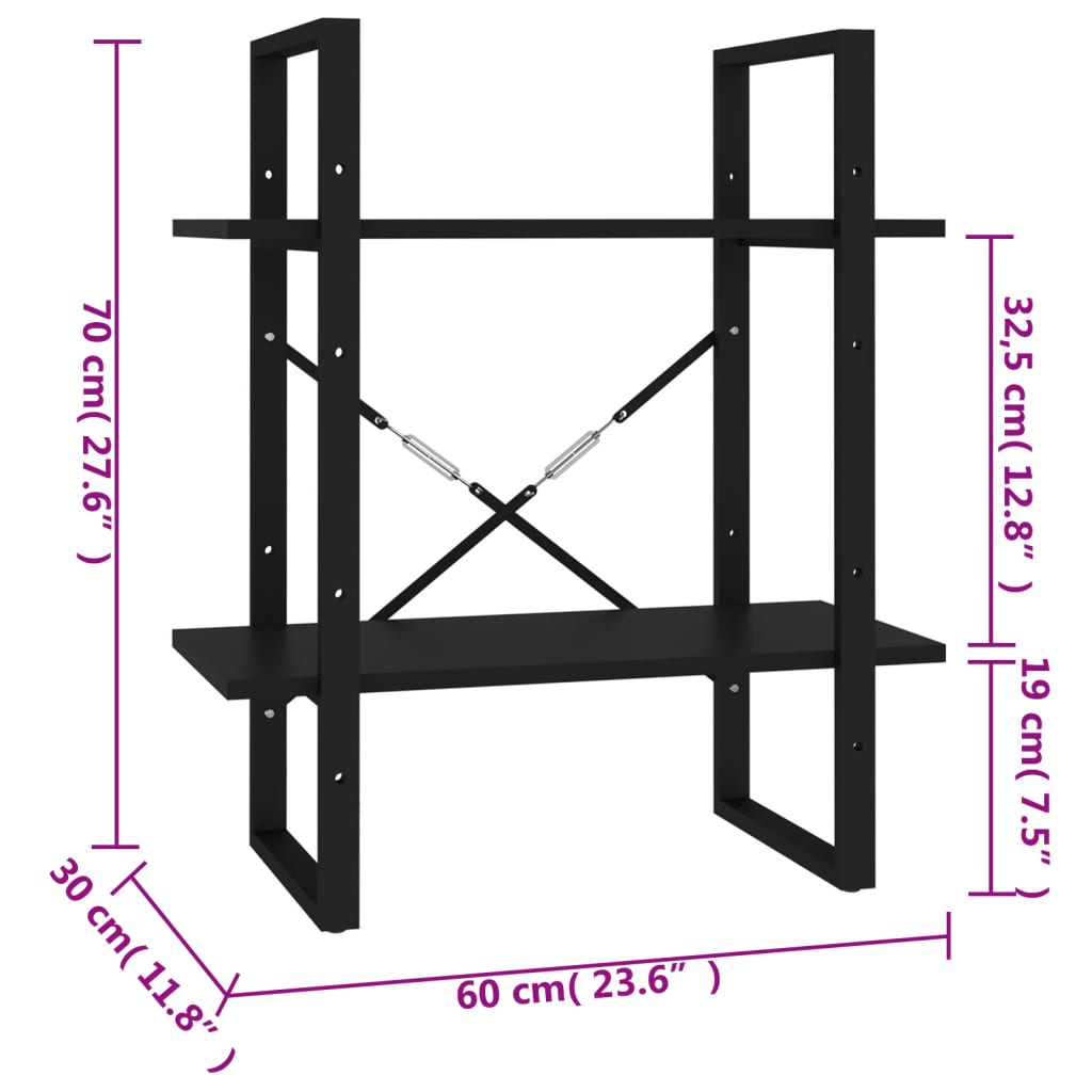 Ormarić za knjige s 2 razine crni 60x30x70 cm konstruirano drvo