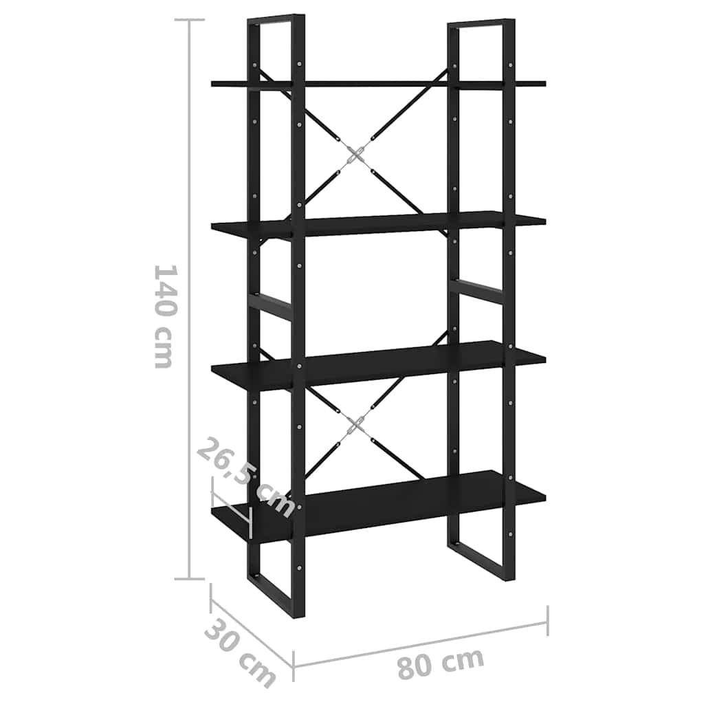 Ormarić za knjige 4 razine crni 80x30x140 cm konstruirano drvo