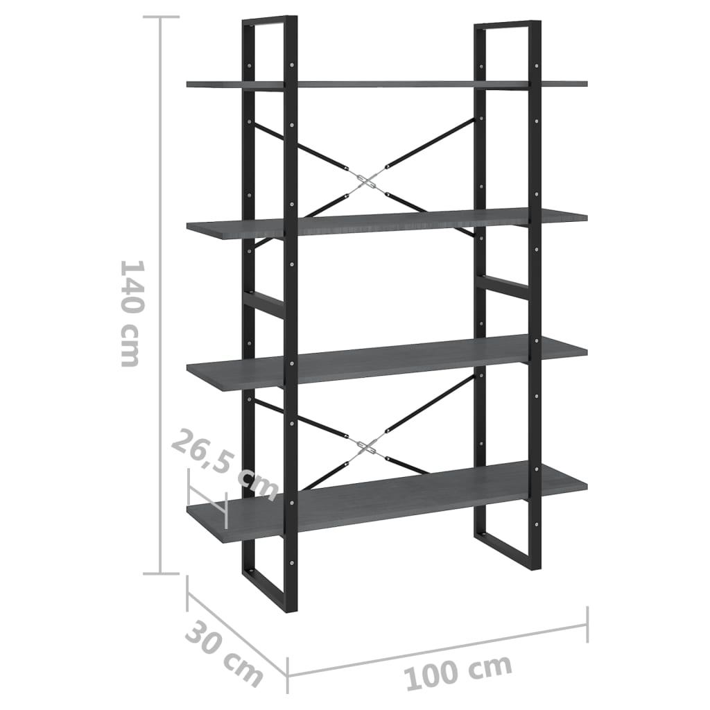 Ormarić za knjige s 4 razine sivi 100 x 30 x 140 cm od borovine