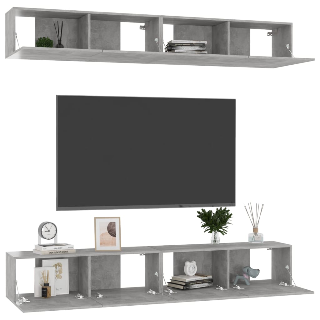 TV ormarići 4 kom boja betona 100x30x30 cm konstruirano drvo