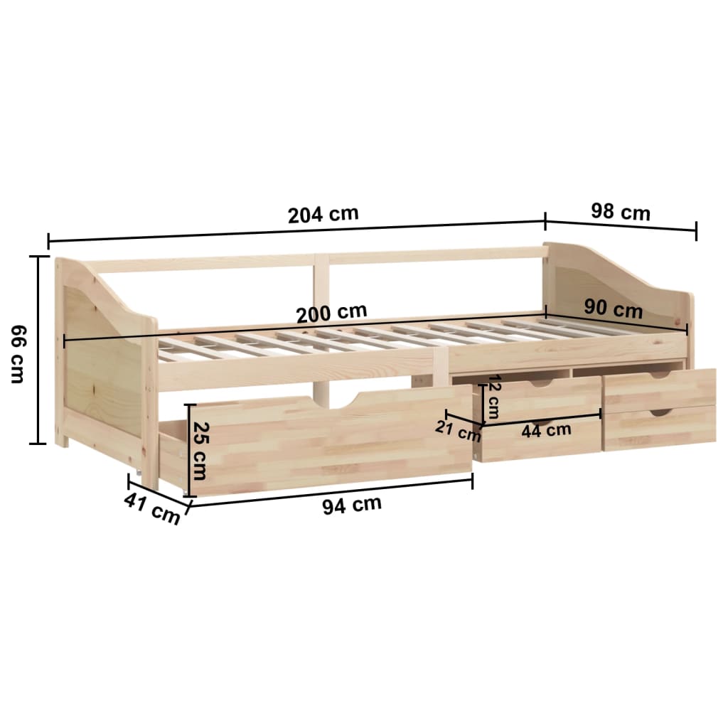 Trosjed / dnevni ležaj s ladicama 90x200 cm od masivne borovine