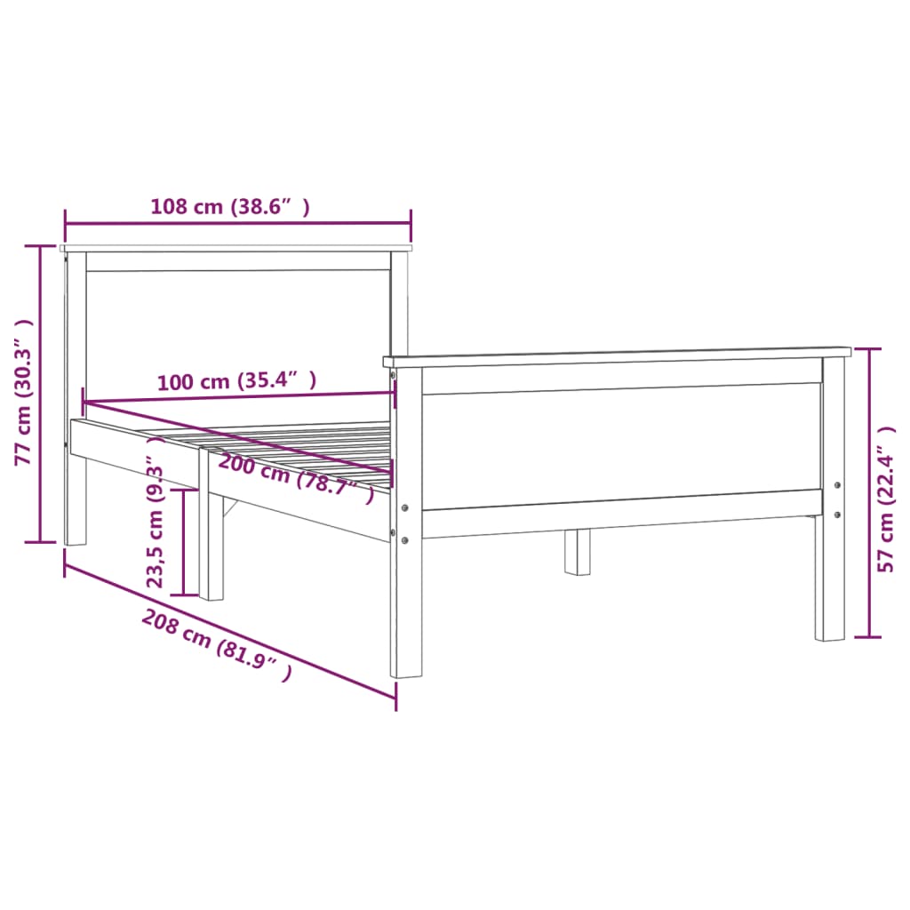 Okvir za krevet od masivne borovine boja meda 100 x 200 cm