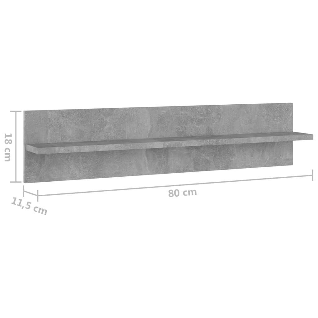 Zidne police 2 kom siva boja betona 80x11,5x18 cm od iverice