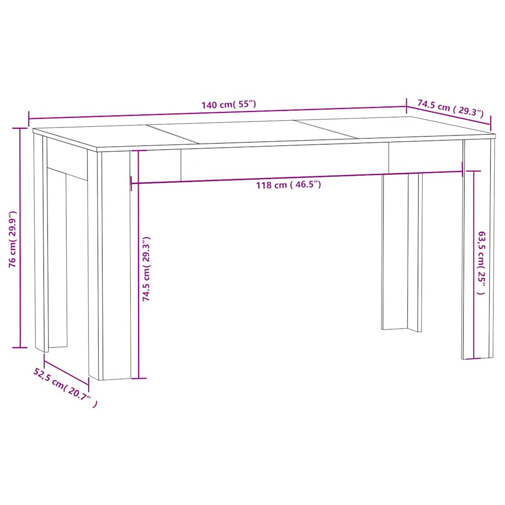 Blagovaonski stol siva boja betona 140x74,5x76 cm od iverice