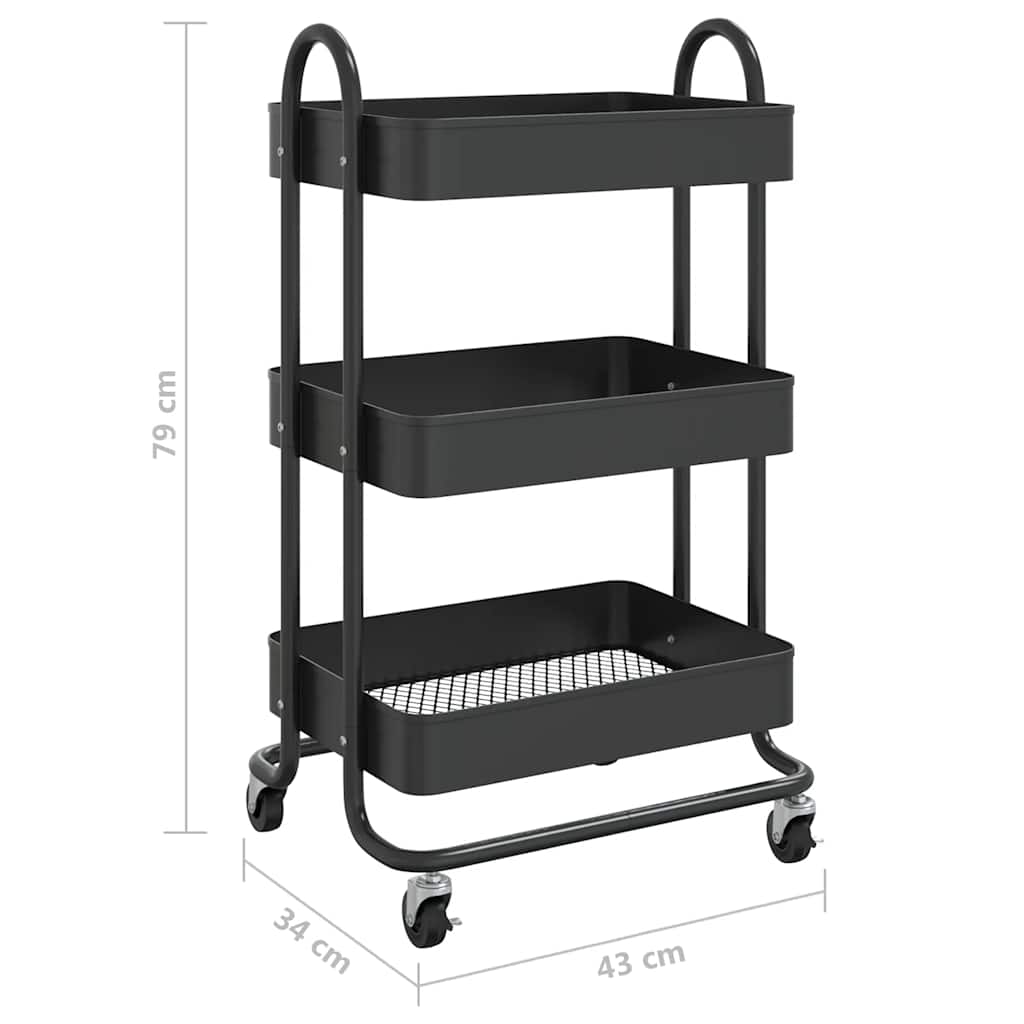 Kolica s 3 razine crna 43 x 34 x 79 cm čelična