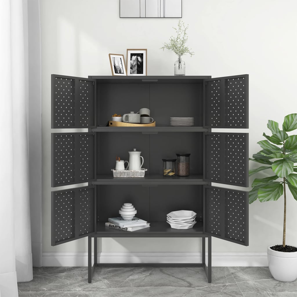 Visoka komoda antracit 80 x 35 x 135 cm čelična