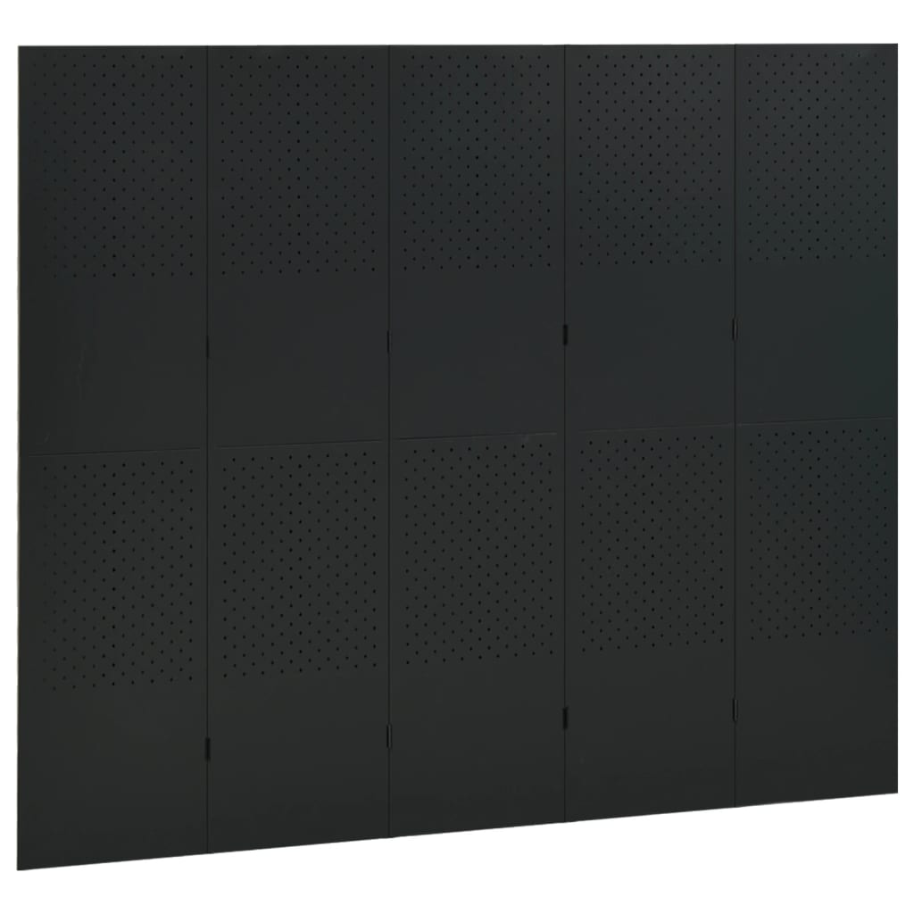 Sobna pregrada s 5 panela crna 200 x 180 cm čelična