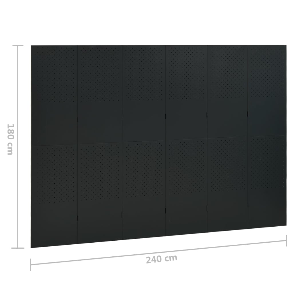Sobna pregrada sa 6 panela crna 240 x 180 cm čelična