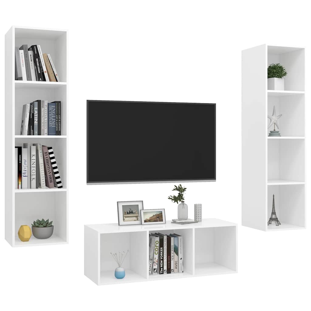 3-dijelni set TV ormarića bijeli od konstruiranog drva