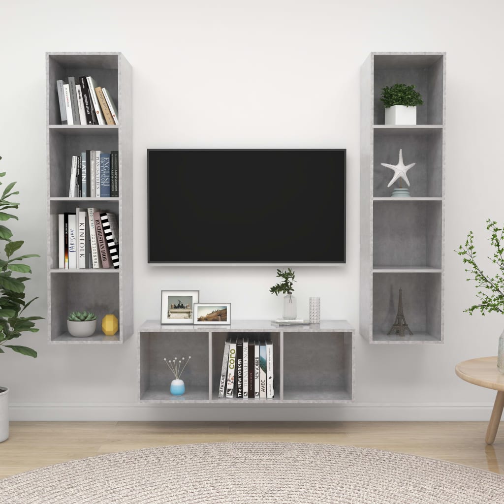 3-dijelni set TV ormarića siva boja betona konstruirano drvo