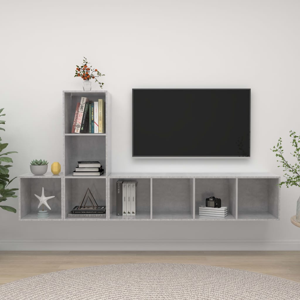 3-dijelni set TV ormarića siva boja betona konstruirano drvo