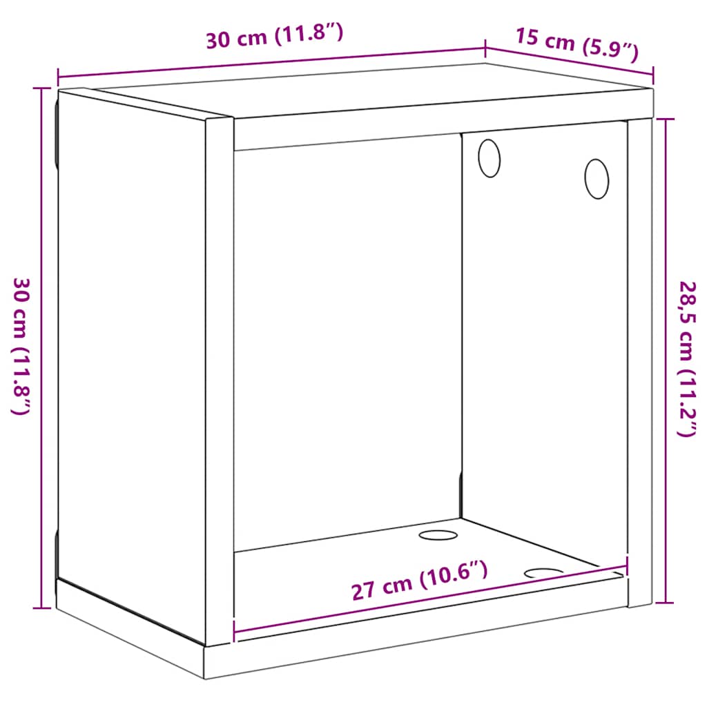 Kockaste zidne police 2 kom bijele 30 x 15 x 30 cm