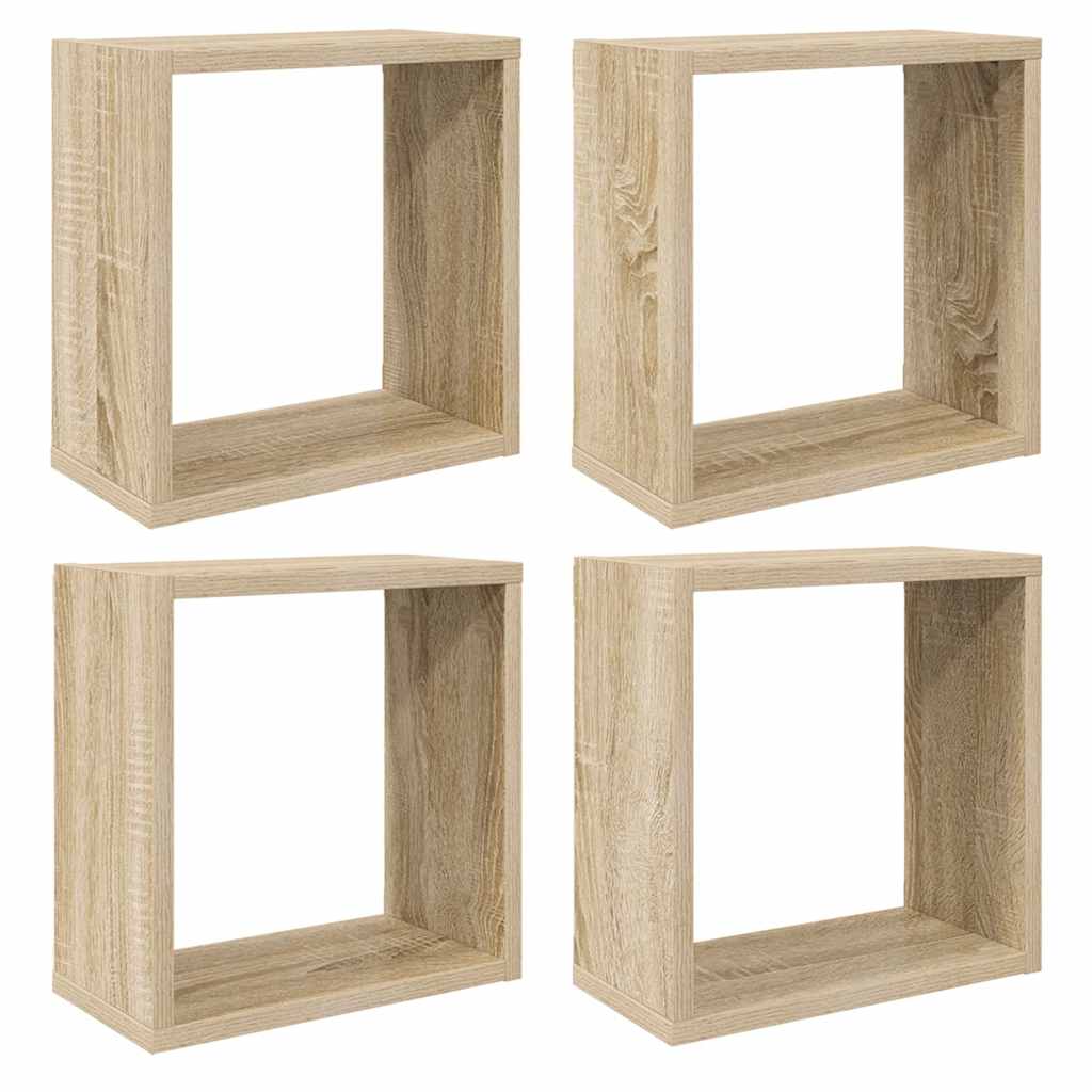 Kockaste zidne police 4 kom boja hrasta sonome 30 x 15 x 30 cm