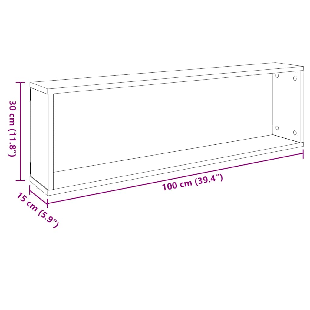 Kockaste zidne police 2 kom boja hrasta 100 x 15 x 30 cm drvene