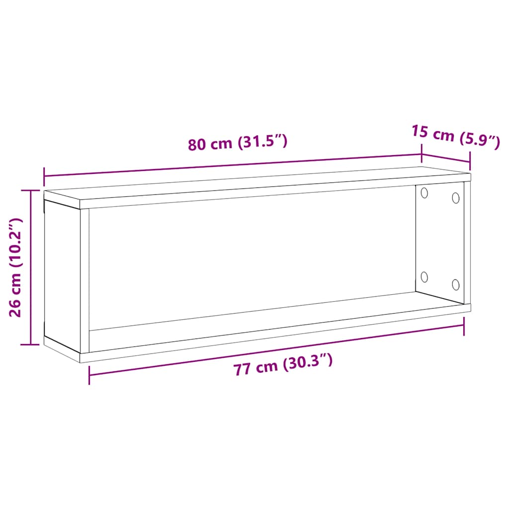 Kockaste zidne police 2 kom boja betona 80x15x26,5 cm drvene