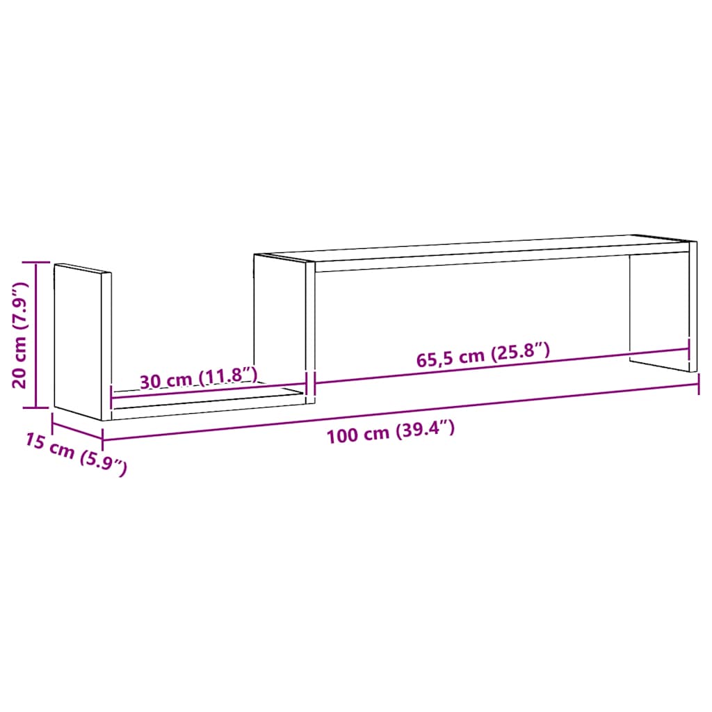 Zidne police 2 kom siva boja 100 x 15 x 20 cm konstruirano drvo