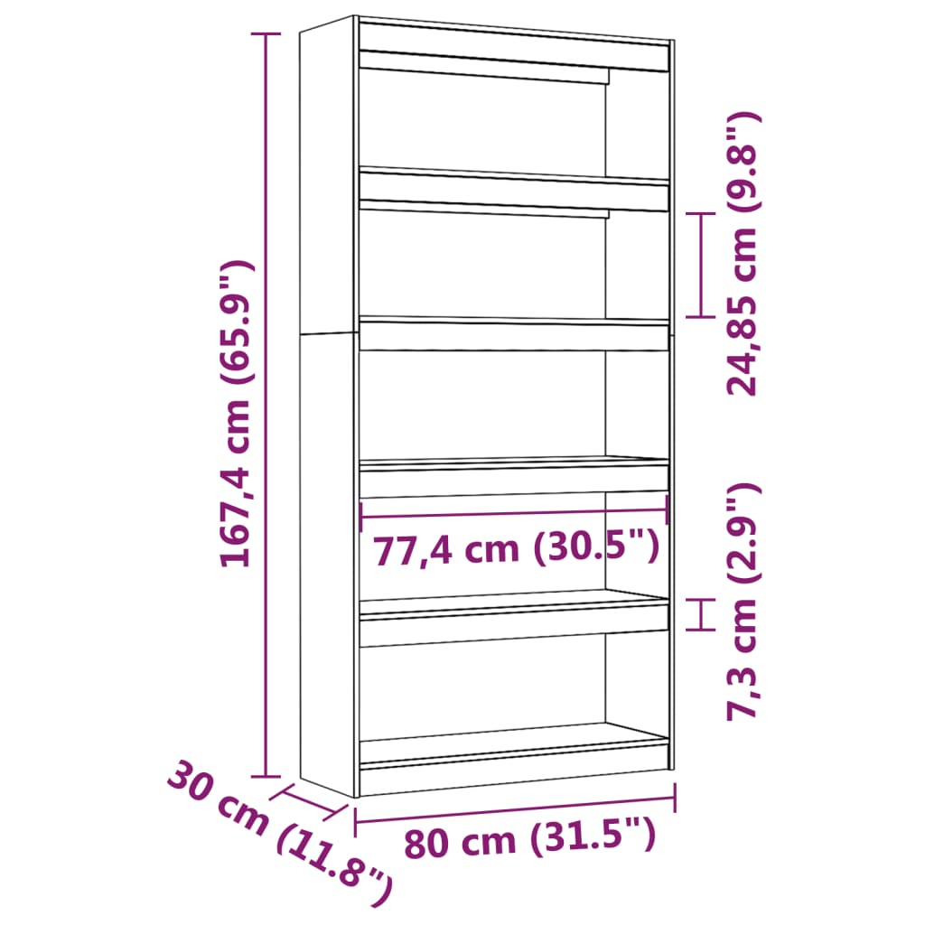 Ormarić za knjige / sobna pregrada crni 80x30x167,4 cm borovina