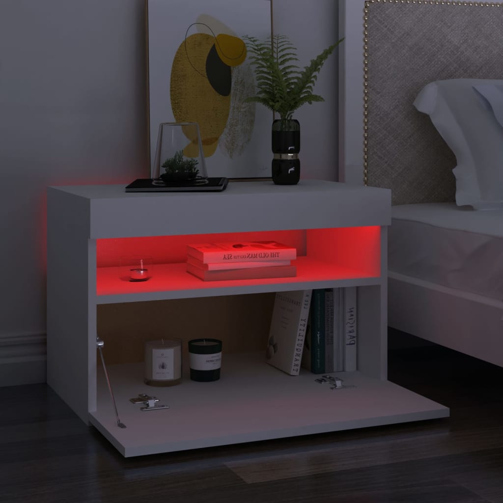 Noćni ormarić LED svjetla visoki sjaj bijeli 60x35x40 cm drvo