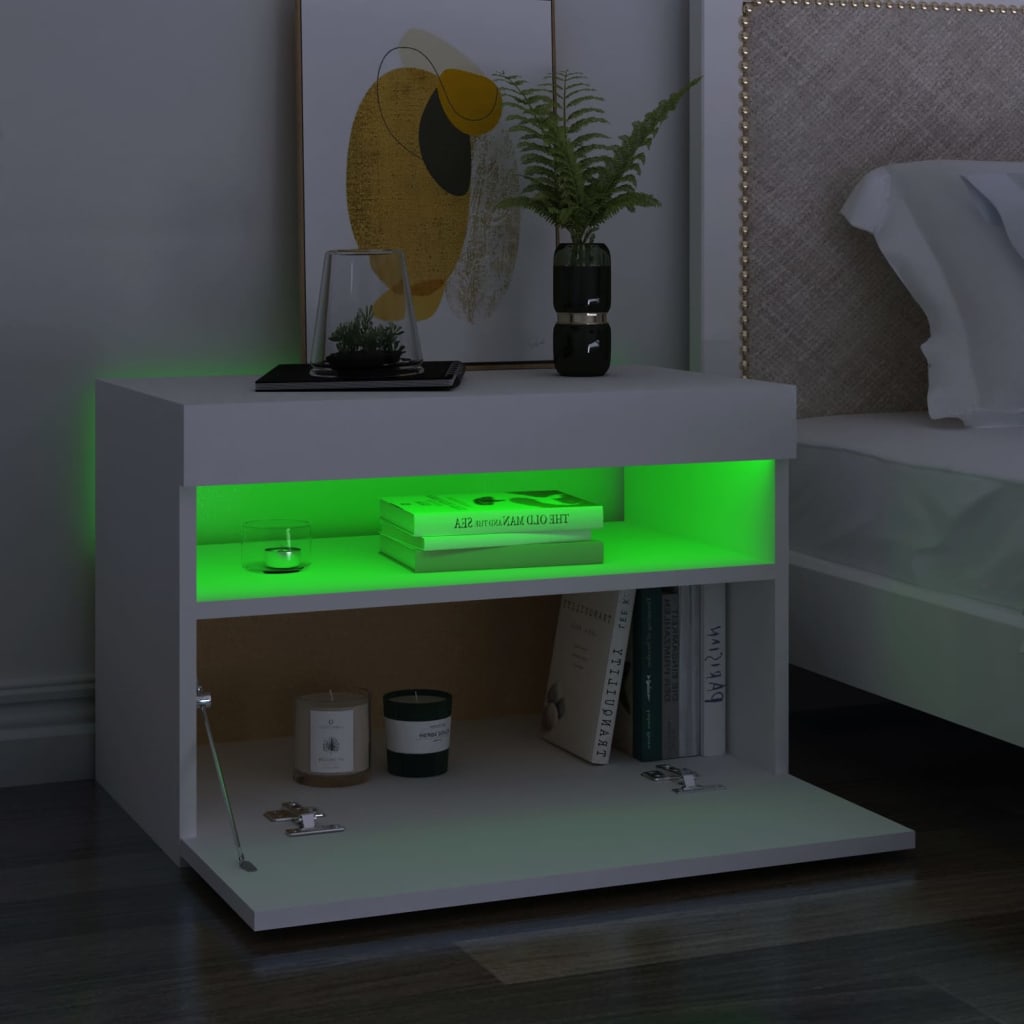 Noćni ormarić LED svjetla visoki sjaj bijeli 60x35x40 cm drvo