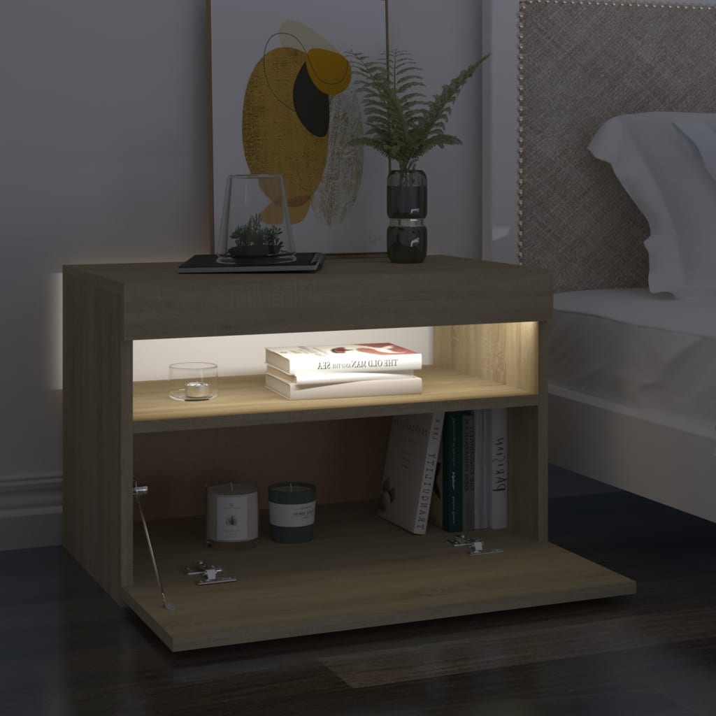Noćni ormarić LED boja hrasta sonome 60 x 35 x 40 cm drveni
