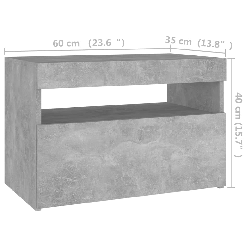 Noćni ormarić LED 2 kom siva boja betona 60x35x40 cm od iverice