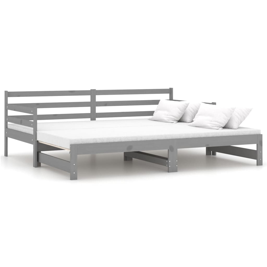 Dnevni ležaj na izvlačenje sivi od borovine 2 x (90 x 200) cm