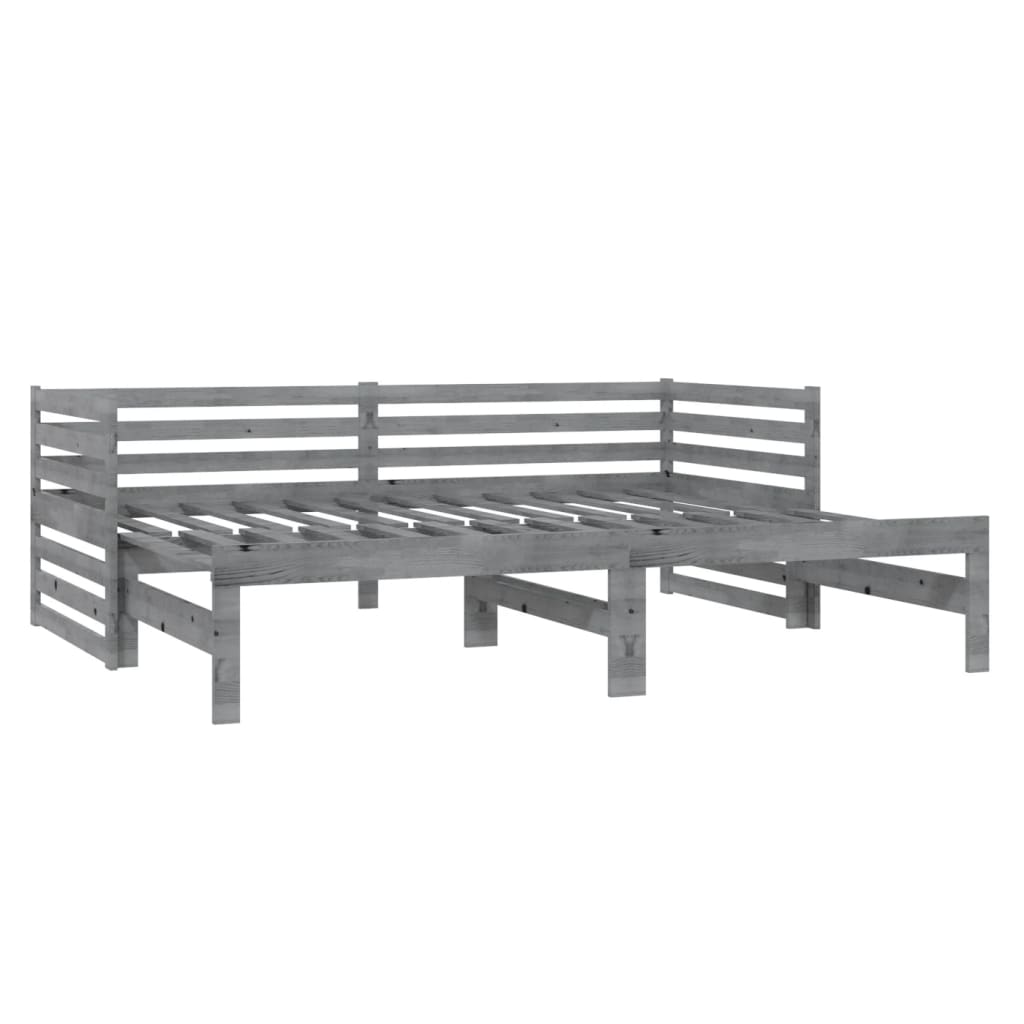 Dnevni ležaj na izvlačenje sivi od borovine 2 x (90 x 200) cm