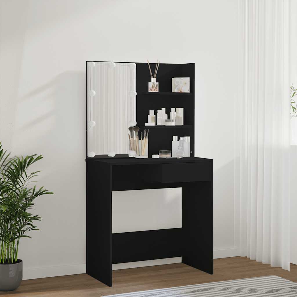 Toaletni stolić s LED svjetlima crni 74,5 x 40 x 141 cm