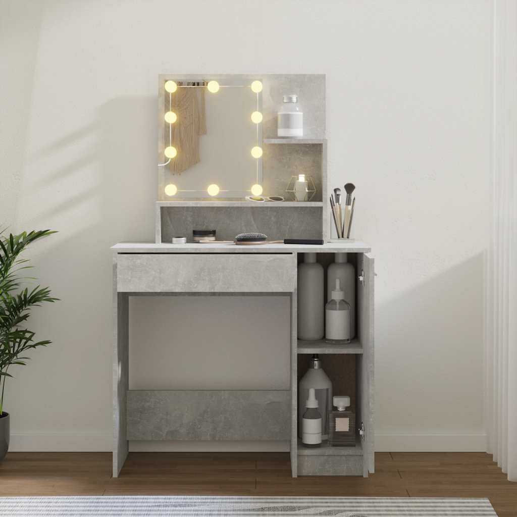 Toaletni stolić s LED Siva betona 86,5x35x136 cm