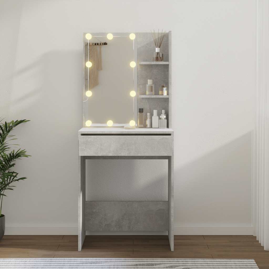 Toaletni stolić s LED svjetlima siva boja betona 60x40x140 cm