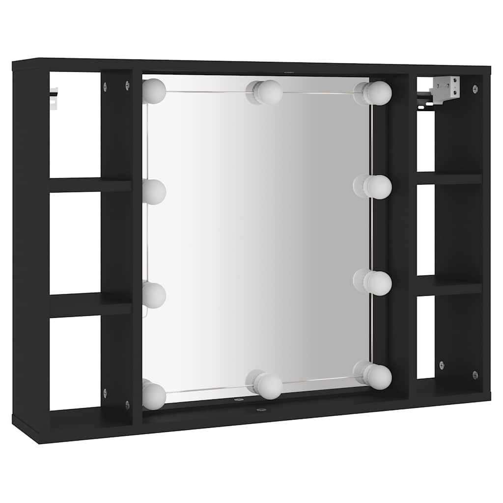 Ormarić s ogledalom i LED svjetlima crni 76 x 15 x 55 cm