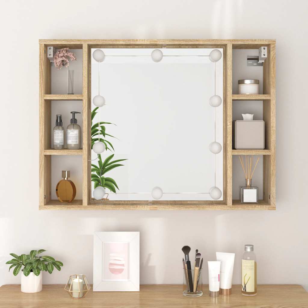Ormarić s ogledalom LED boja hrasta sonome 76 x 15 x 55 cm