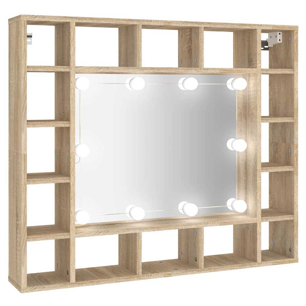Ormarić s ogledalom LED boja hrasta sonome 91x15x76,5 cm