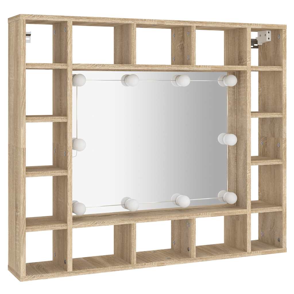 Ormarić s ogledalom LED boja hrasta sonome 91x15x76,5 cm