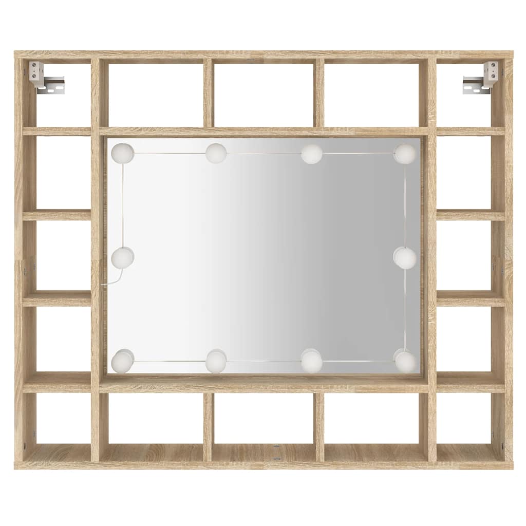 Ormarić s ogledalom LED boja hrasta sonome 91x15x76,5 cm