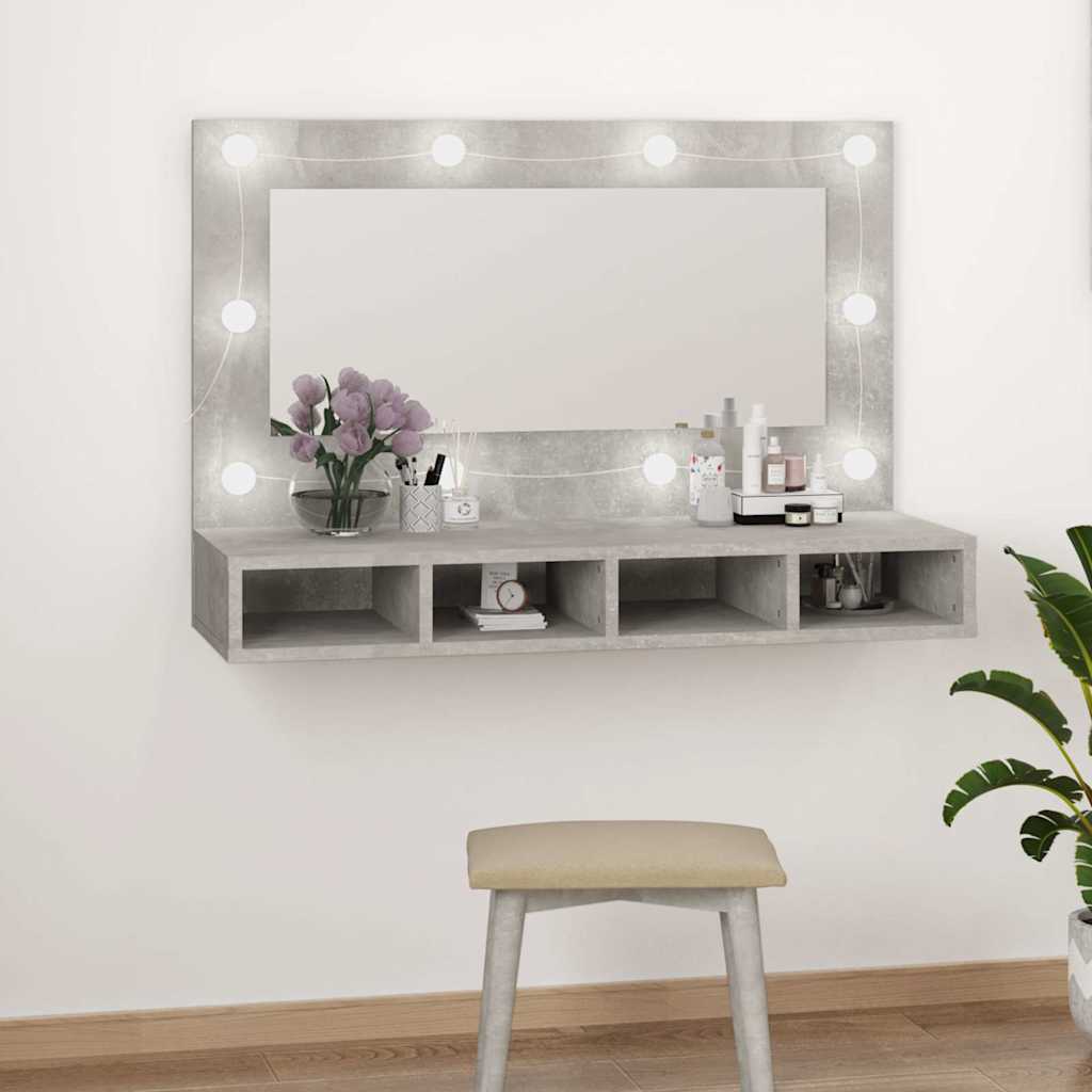 Kupaonski ormarić s LED ogledalom boja betona 90 x 31,5 x 62 cm