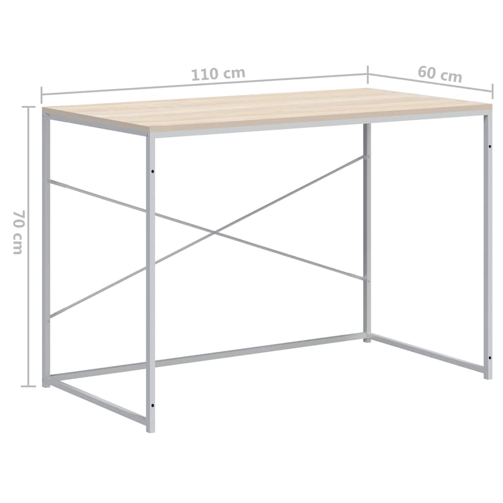 Stol za računalo bijeli i hrast 110x60x70 cm konstruirano drvo
